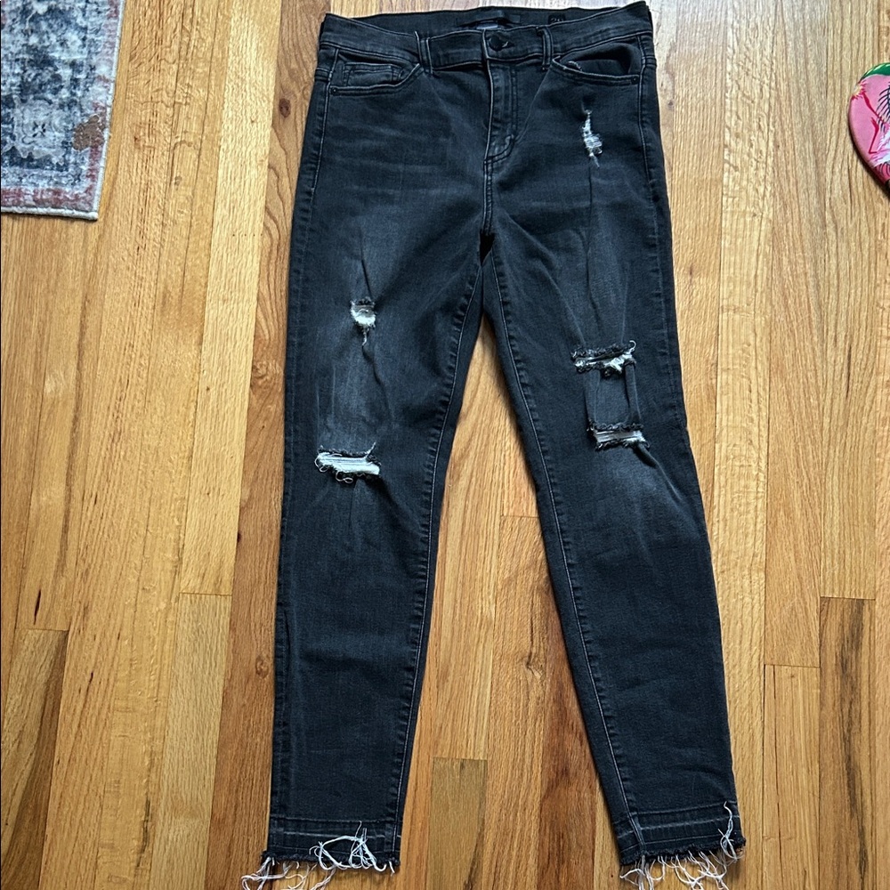 Black Label Distressed Black Jeans with Frayed Hem